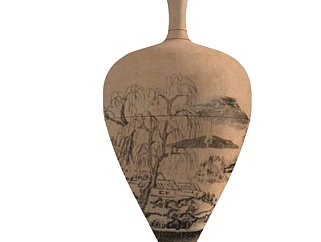 中式陶瓷瓷罐su模型