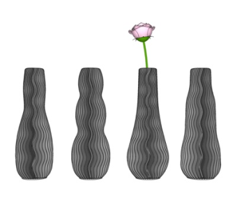 现代波浪花瓶花卉su模型