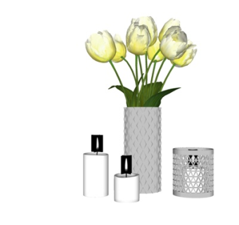 现代花瓶花卉蜡烛摆件su模型