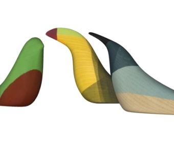 现代实木蜂鸟摆件su模型