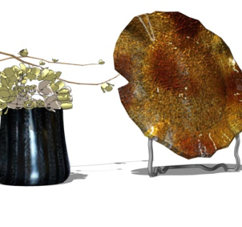 现代花卉玻璃盘摆件su模型