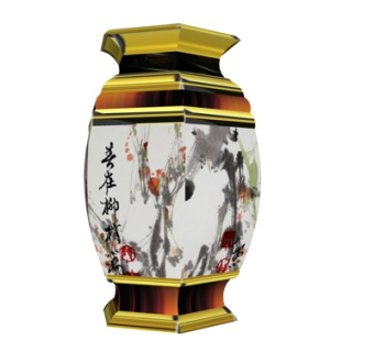 中式印花花瓶su模型