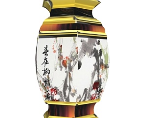 中式印花花瓶su模型