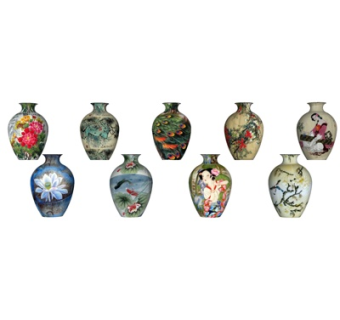 中式印花陶瓷花瓶组合su模型