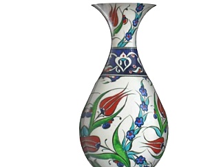 中式印花陶瓷花瓶su模型