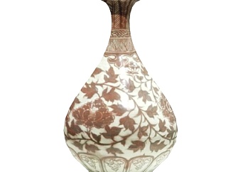 中式印花陶瓷花瓶su模型
