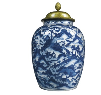 中式青花陶瓷罐su模型