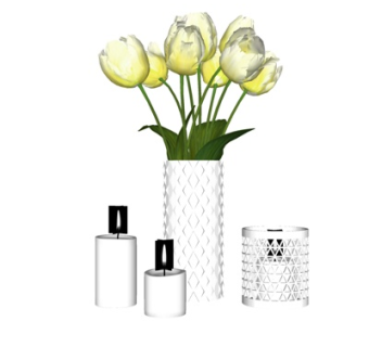 现代蜡烛花瓶花卉摆件su模型