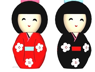 日式和服娃娃摆件su模型