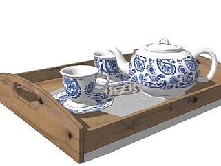 中式茶具su模型