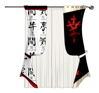 日式布艺窗帘su模型