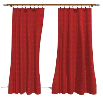 现代布艺红色窗帘su模型