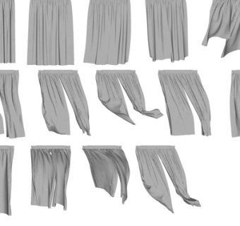 现代布艺窗帘组合su模型