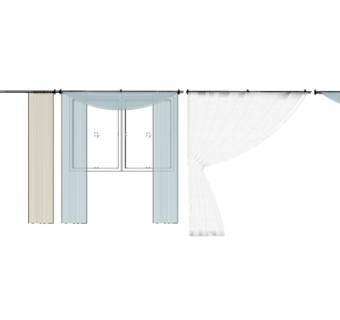 现代布艺窗帘su模型