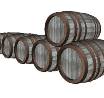 现代实木酒桶su模型
