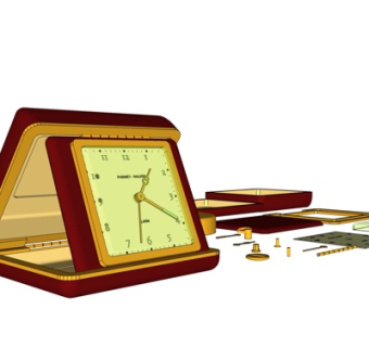 欧式实木方形钟表su模型