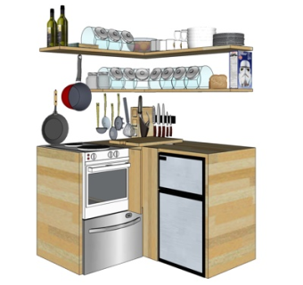 现代实木橱柜su模型