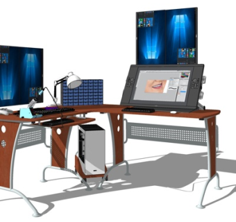 现代实木电脑桌su模型