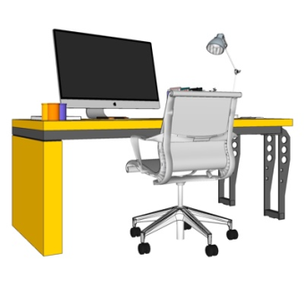 现代实木电脑桌su模型