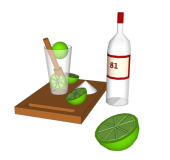 现代柠檬水杯酒瓶su模型