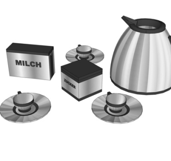 现代茶壶茶杯su模型