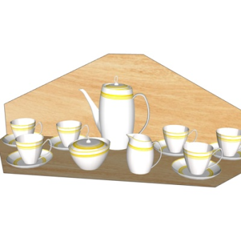 现代陶瓷茶壶茶杯su模型