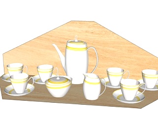 现代陶瓷茶壶茶杯su模型