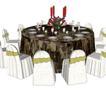 欧式餐桌su模型