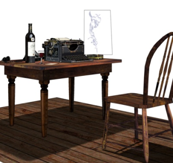 美式实木书桌su模型