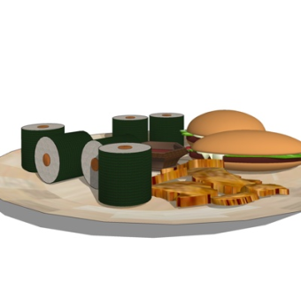 现代寿司汉堡包su模型