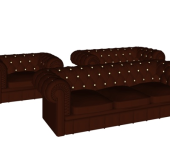 欧式布艺多人沙发su模型