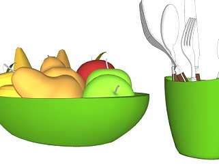 现代水果盘餐具su模型