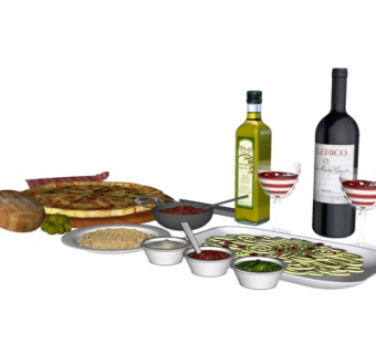 现代红酒披萨食物su模型