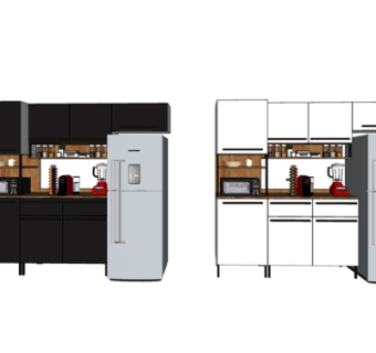 现代实木橱柜组合su模型