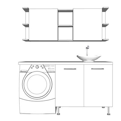 现代洗手盆洗衣机su模型