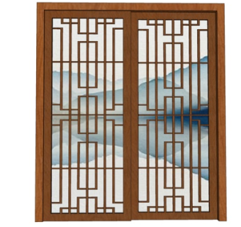 新中式推拉门su模型