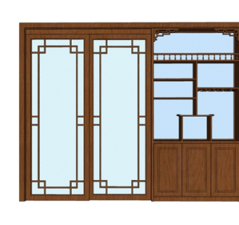 新中式推拉门su模型
