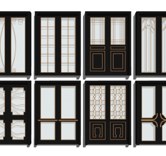 简欧平开门su模型