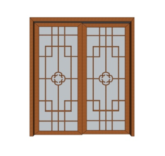 新中式实木双开门su模型