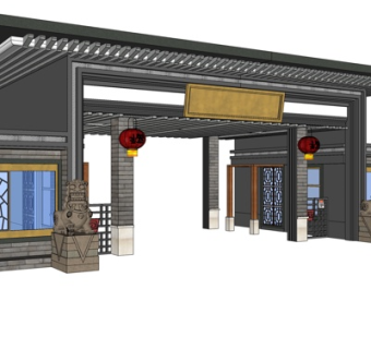 中式公园大门入口su模型