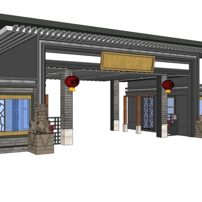 中式公园大门入口su模型