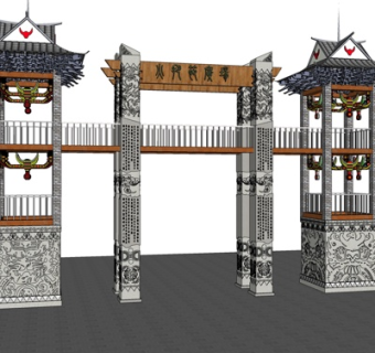 欧式广场入口门头su模型