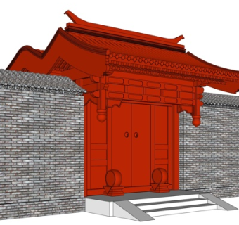 中式庭院入口su模型