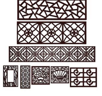 新中式实木隔断屏风su模型