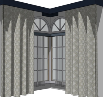 后现代窗帘窗户su模型