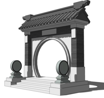 中式庭院入口门头su模型