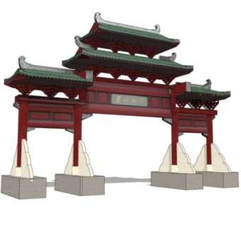 中式西湖门头su模型