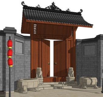 中式古建门头su模型