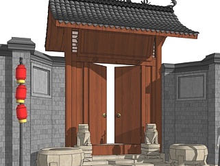 中式古建门头su模型