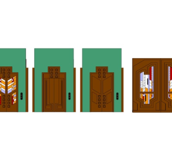 现代实木电梯门su模型